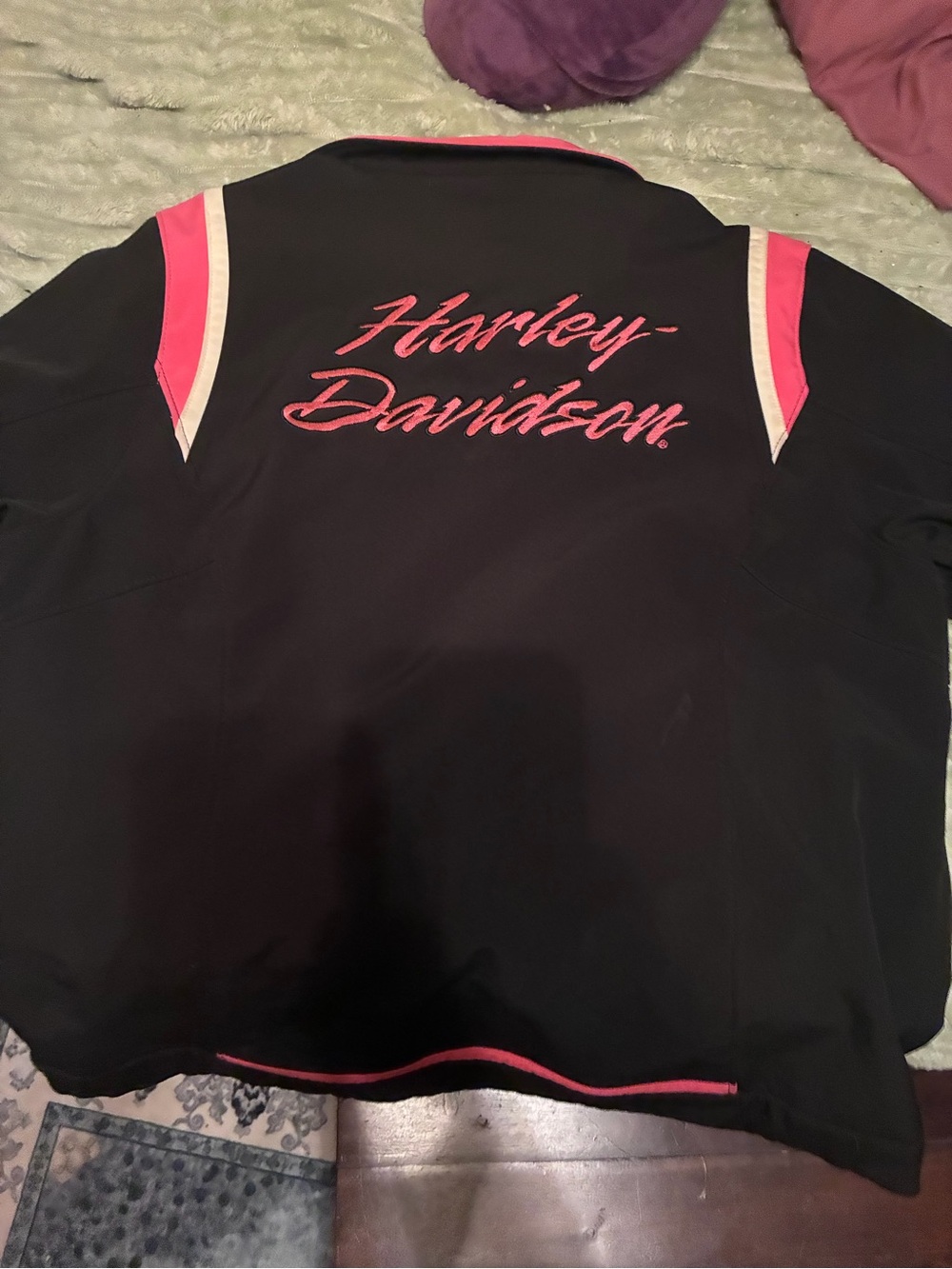 Harley-Davidson Black Jacket with Pink Script and Trim